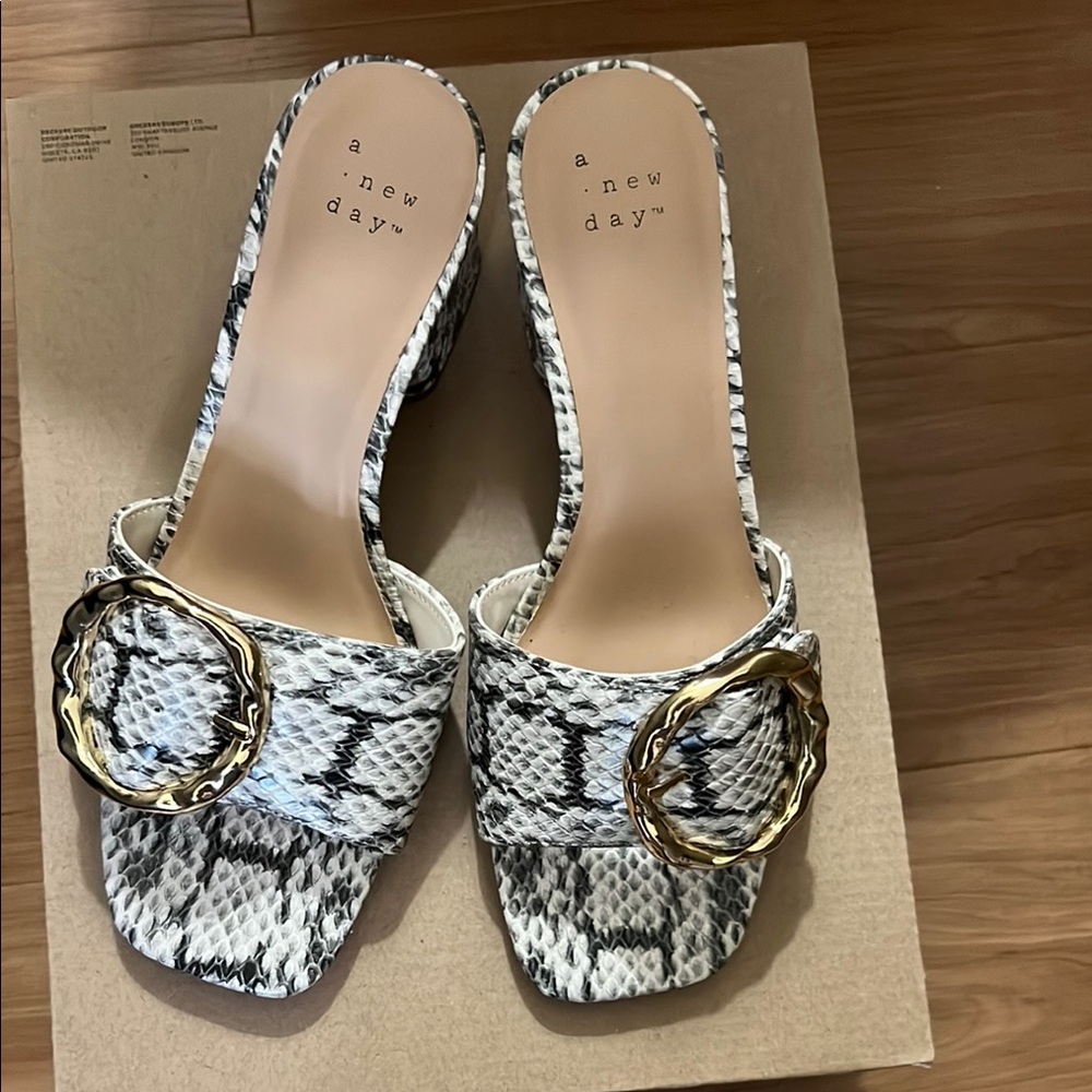 A New Day Women's Snakeskin Slide Sandals - Black and White